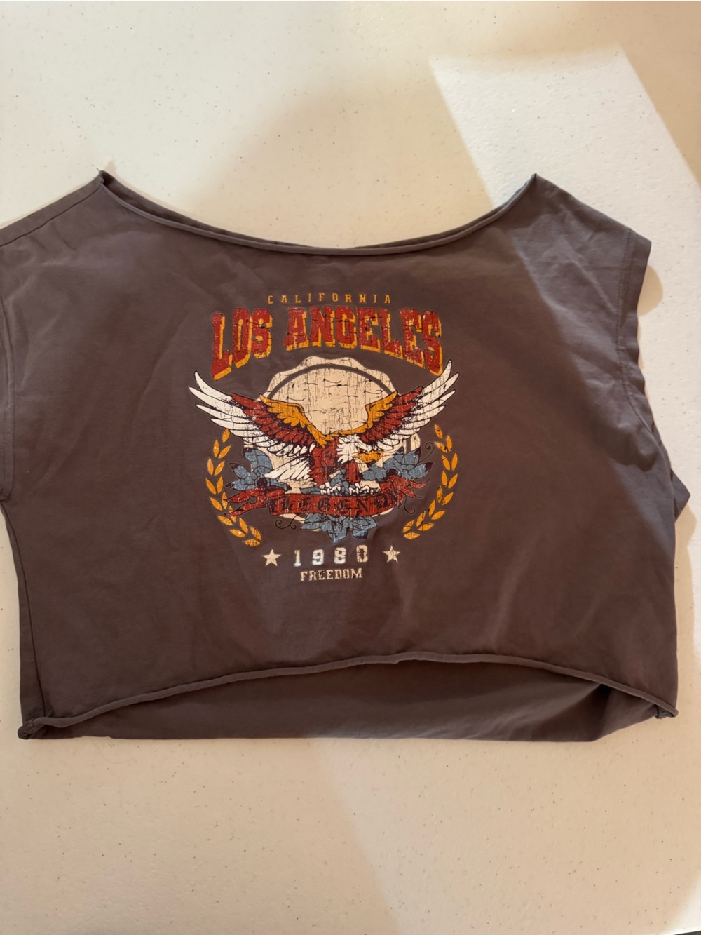 Vintage Style Graphic Tee with Eagle and 'Los Angeles' Print - Charcoal